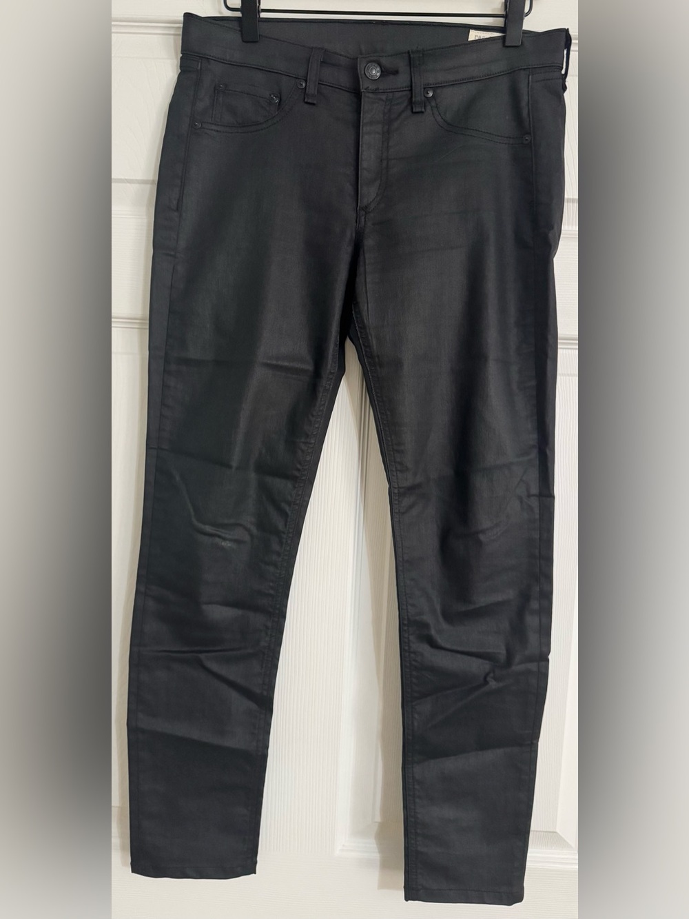 Rag & Bone Black Coated Legging Jeans Size 30 Skinny Stretch Metallic Sheen